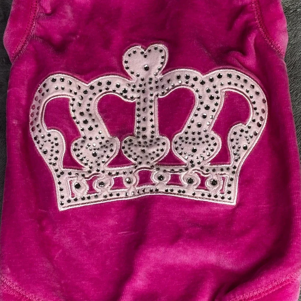 Lulupink Pet Hoodie Dog Vest Sz M Pink Velour Rhinestone Crown Y2K Glam Princess